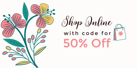 Beautiful Mothers Day Sale Banner Template with Hand Drawn Flowers and Elegant Typography