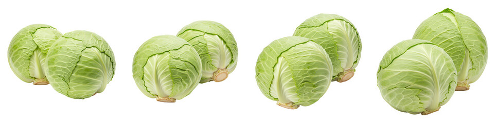 Fototapeta premium Two Green Cabbages Side-by-Side, Cut Out Set