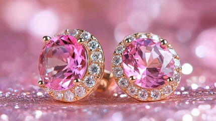 Elegant Pink Gemstone Earrings with Rose Gold and Diamond Accents