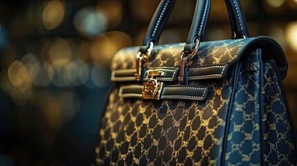 Close-up of luxury handbag with designer brandingelegant details, symbolizing high-end fashion, style, the latest trends in accessories for modern, sophisticated women