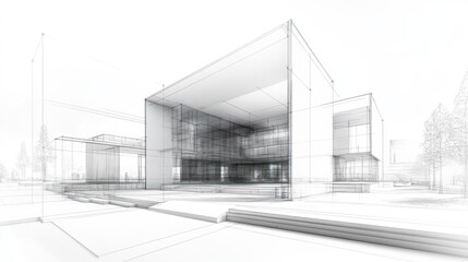 Fototapeta premium Architectural sketch of a modern building exterior
