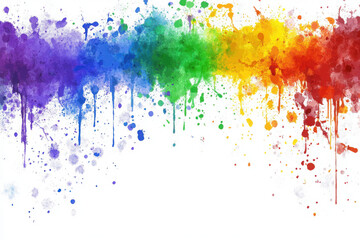 Fototapeta premium Vibrant splashes of colorful paint create a dynamic rainbow gradient on a white background, showcasing creativity and artistic expression.