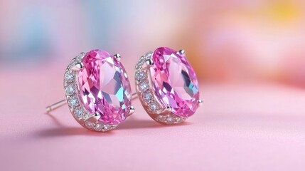 Elegant Pink Gemstone Earrings with Sparkling Diamond Accents
