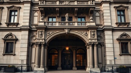 Obraz premium 4K resolution of a European-style building. Low-key lighting, high contrast, soft saturation