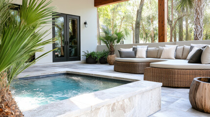Obraz premium Luxurious spa area with soothing water feature and comfortable seating