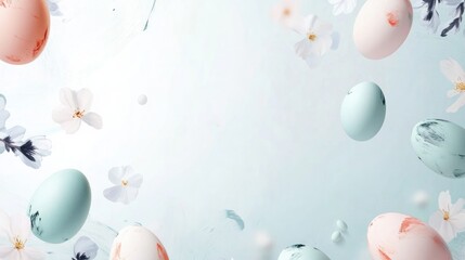Fototapeta premium minimal abstract easter-themed wallpaper featuring pastel-colored eggs and floral motifs artistic brush strokes and