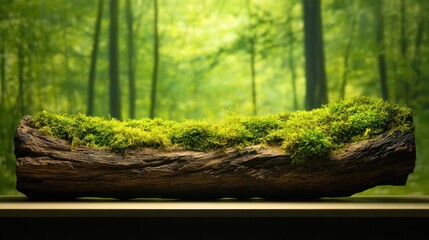 Mossy log forest background product display