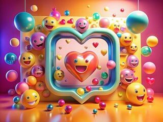 Panoramic 3D Social Media Platform: Heart-Shaped Photo Frame & Love Emojis