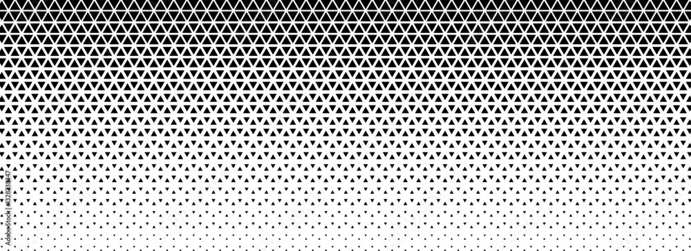 Aufkleber Triangle halftone gradient texture. Black geometric triangular tech pattern background. Abstract vanishing gradation wallpaper. Fading mosaic pop art backdrop for poster, banner, booklet. Vector