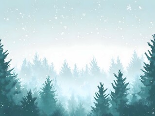Fototapeta premium Snowy Mountain Landscape, Winter Tree Scenery, Watercolor Winter Tree Background, Generative AI