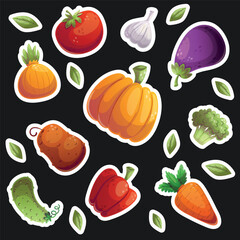 This is a vibrant collection of imaginative fruit and vegetable stickers that are specifically designed for media use