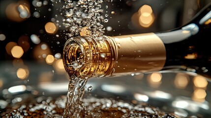 Close-up of wine bottle being uncorked, with glass being filled, symbolizing sophistication, celebration, the elegance of wine culture, ideal for wineriesfine dining