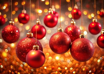 Panoramic Christmas Ornament Display: Red Festive Holiday Balls