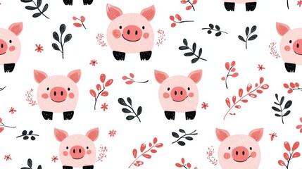 Playful pig illustrations cute farm theme digital art whimsical background vibrant colors