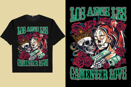 Japanese Retro Harajuku Ukiyo-LOS ANGELES CAMTENCER LOVE Men's Women's T-Shirt
