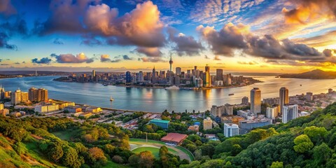 Obraz premium Panoramic Estuary Cityscape: Coastal Bay & Ocean Panorama