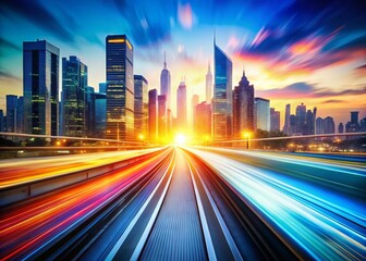 Obraz premium Panoramic High-Speed Blur Effect: Technology and Motion Abstract Background