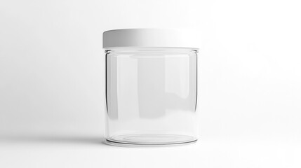 sleek mockup of round transparent container with white lid isolated on pristine white background