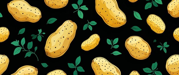potato pattern on black plain background digital abstract art work illustration design