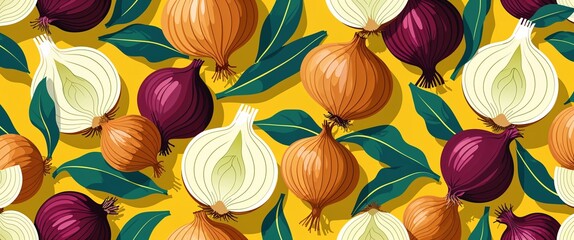 onion pattern on yellow plain background digital abstract art work illustration design