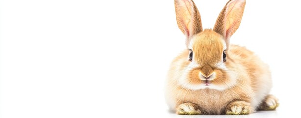 Obraz premium A rabbit sitting calmly against a simple white background emphasizing its adorable features and fur