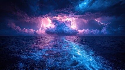 Naklejka premium Dramatic ocean storm with lightning.