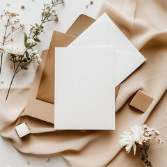 Blank Card Mockup with Envelopes and Flowers Mockup Photography Boho Dried Flower Decor Vibe