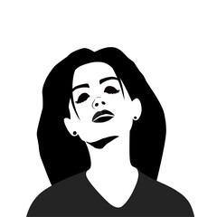 Black and white vector silhouette of a stylish woman with long hair, elegant pose, and confident expression. Perfect for fashion, beauty, and lifestyle designs