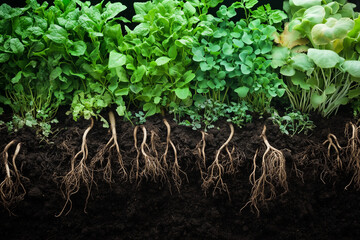 green plant growing in the garden showing the roots 