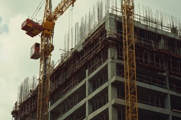 Ultra Hd Image of Construction Site Hoisting Cranes and New Multistorey Buildings