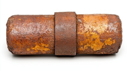Rusty Metal Cylinder with Band on White Background