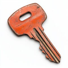 Rusty Orange Metal Key on White Background