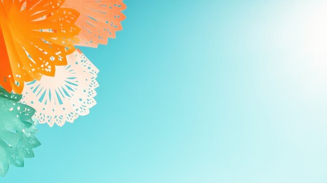 bright festive background of colorful papel picado banners fluttering against clear blue sky capturing vibrant energy