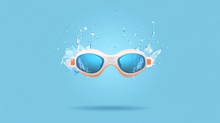 Swimming goggles in water splash