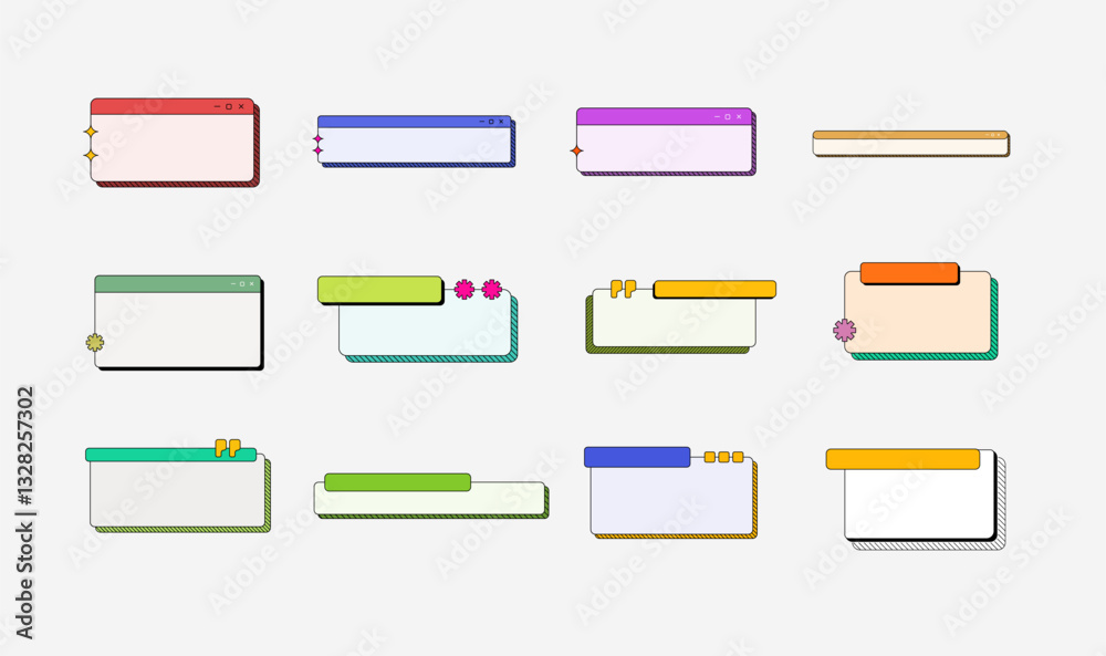 Poster retro ui frame text box element set.