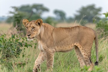 Obraz premium Lioness walking in African savanna