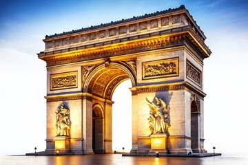 Obraz premium Parisian Arc de Triomphe Isolated on White Background - Iconic French Landmark Stock Photo