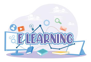 Naklejka premium Online education with digital elements and educational symbols.