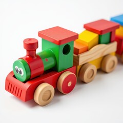 Fototapeta premium Colorful Wooden Toy Train Set for Children and Playtime Activities
