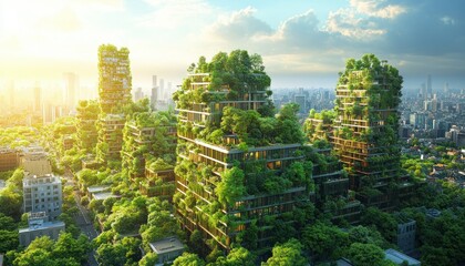Obraz premium Modern Urban Architecture with Lush Greenery and Eco-Friendly Design Elements