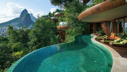 Luxurious Infinity Pool Overlooking Lush Greenery and Scenic Mountain Landscape