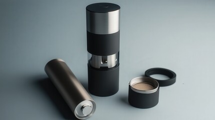 minimalistic, portable coffee grinder made of durable materials with a sleek design.