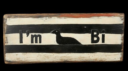 Rustic wooden sign with "I'm Bi" text and bird silhouette.