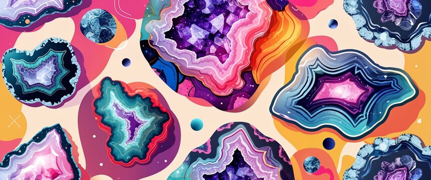 geode pattern on colorful plain background digital abstract art work illustration design