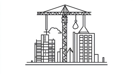 Fototapeta premium Construction Site Crane Lifting Building