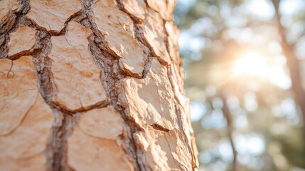close-up photo of textured tree bark with sunbeam glint reflecting creating radiant effect