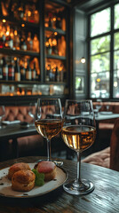 Wine Glasses And Appetizers In A Cozy Restaurant