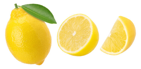 lemon fruit, slice and half isolated, Fresh and Juicy Lemon, transparent png, PNG format, cut out