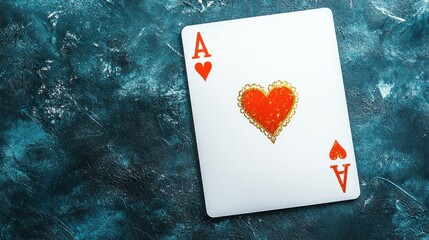 Ace of Hearts Playing Card on Dark Textured Background with Decorative Elements