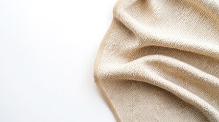 Fototapeta premium close-up shot of textured fabric lay gently draped to showcase weave pattern and softness with upper left quadrant